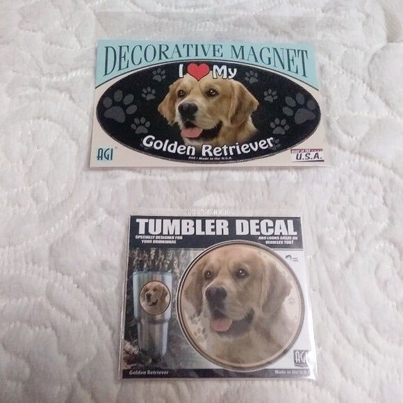 AGI Golden Retriever 2 Piece Tumbler Decal and Magnet Set New - Picture 1 of 2